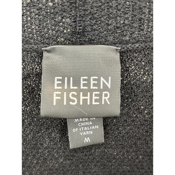 Eileen Fisher Italian Yarn Wool Black Cardigan Sweater Top Shirt Size Medium - Picture 6 of 8